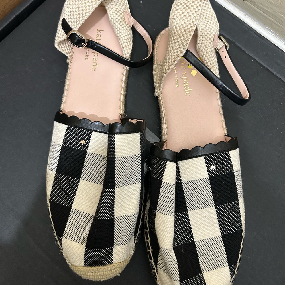 Kate Spade Black and Cream Checkered Espadrilles